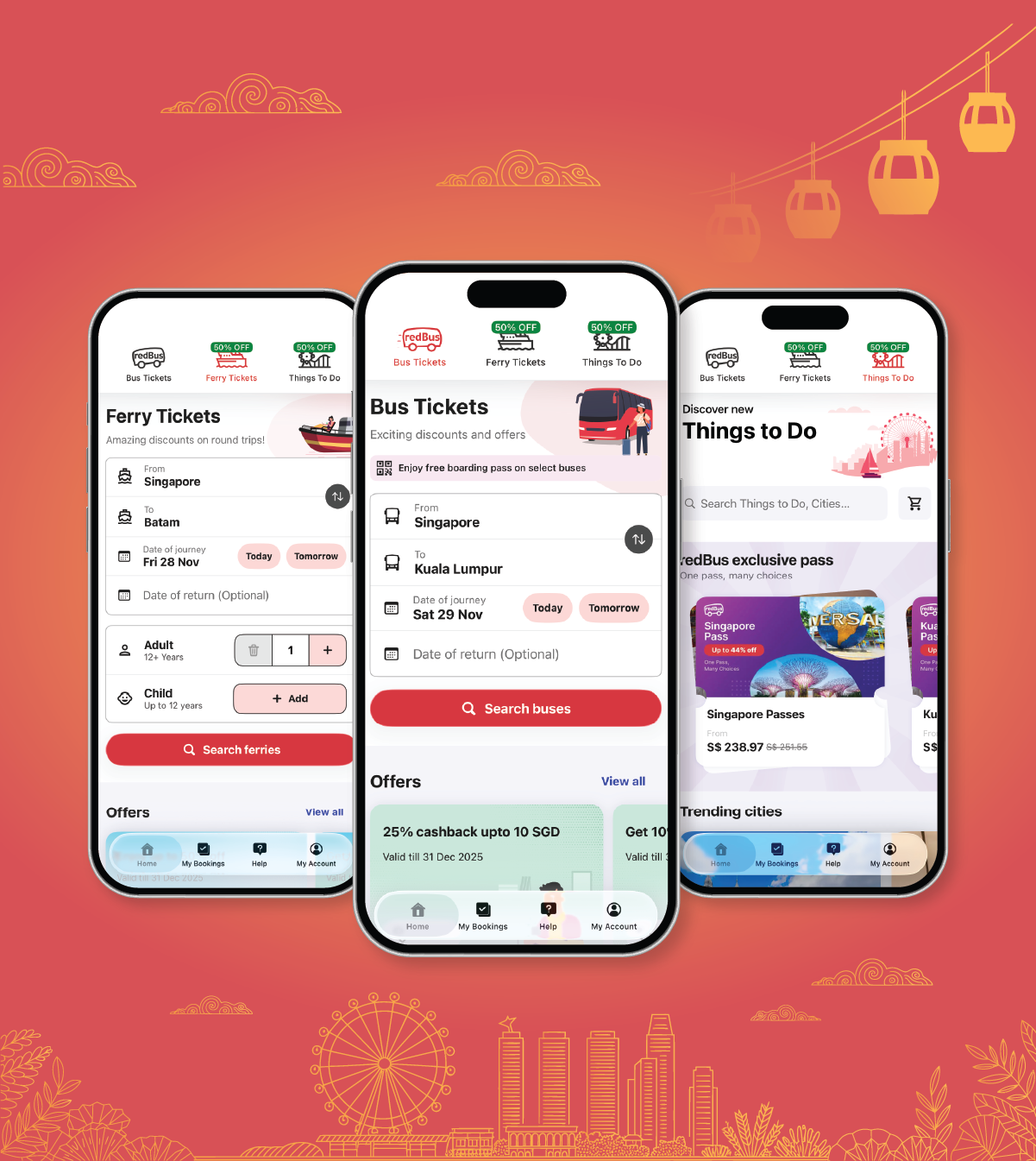 RedBus mobile app screenshots showing bus booking features
